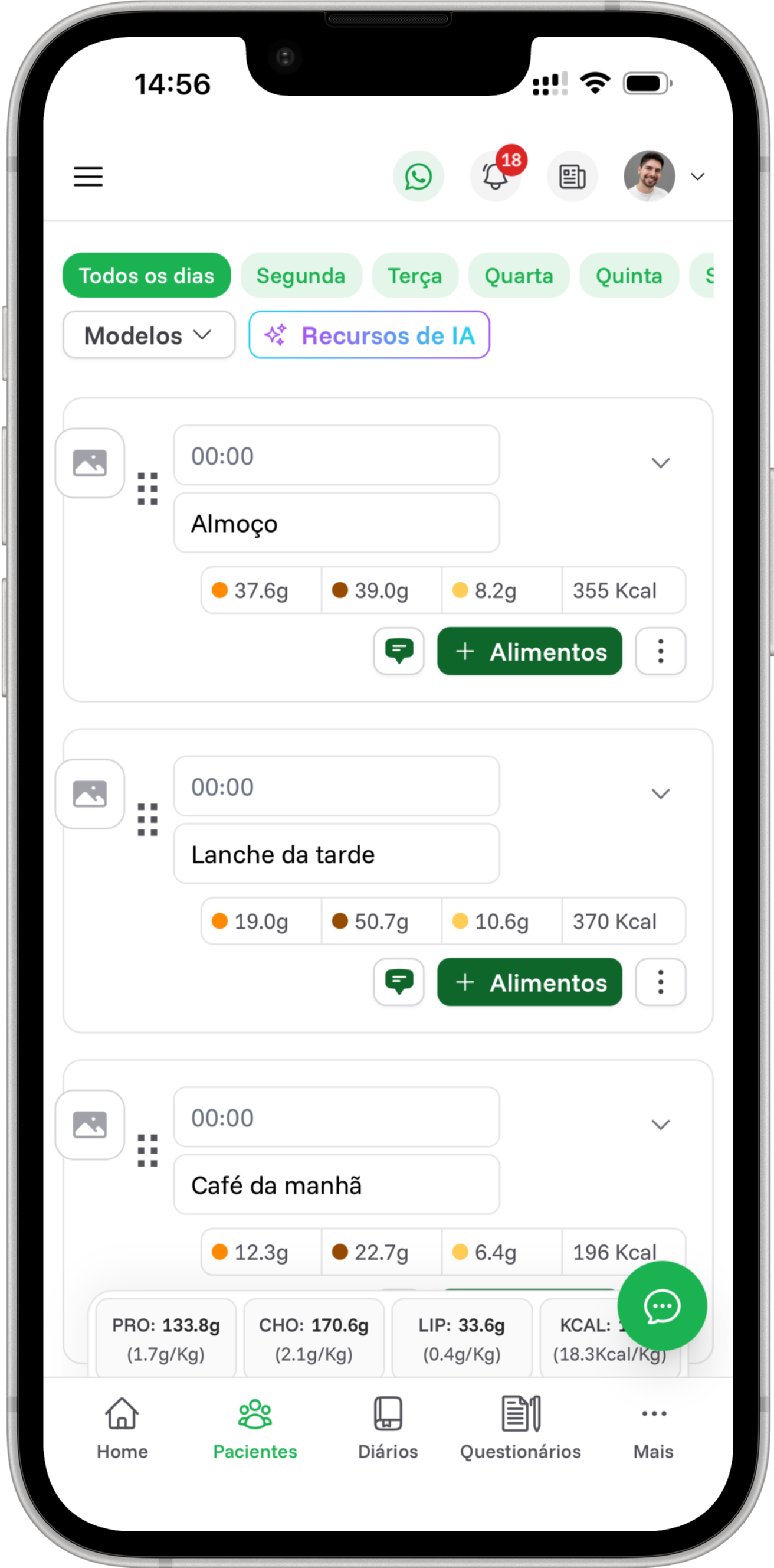 App do profissional Nutrio para montar o plano alimentar com IA