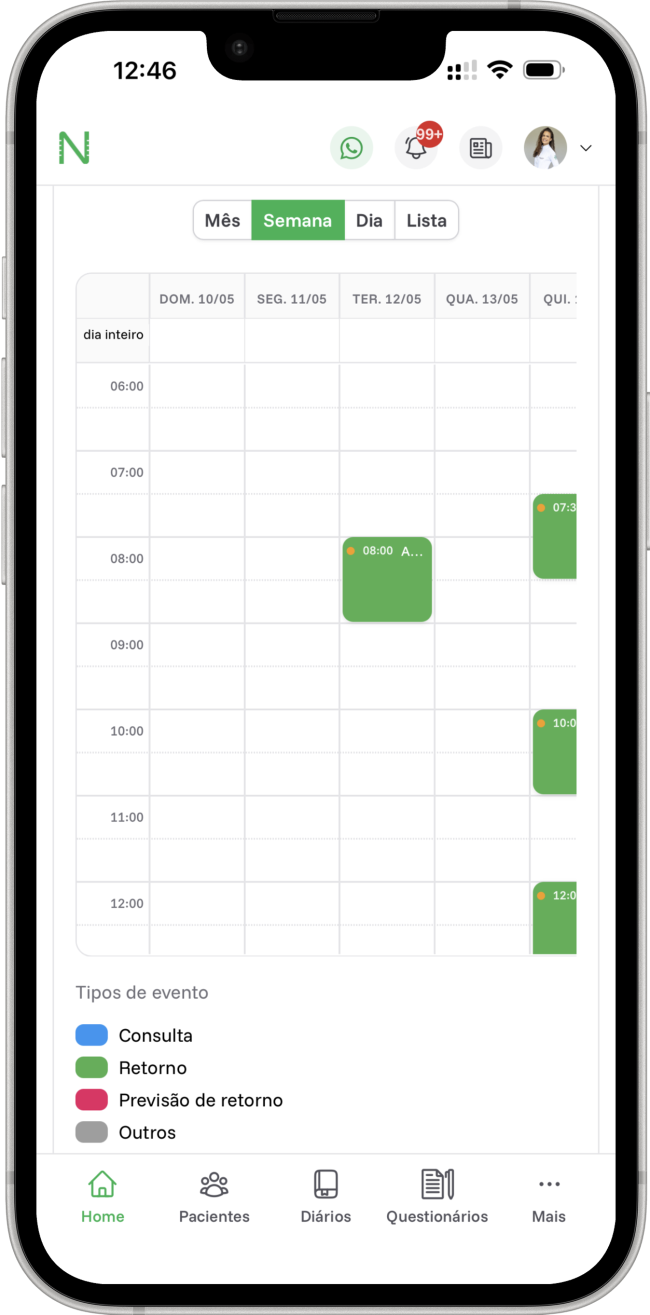 App do profissional Nutrio com a agenda de consultas e retornos