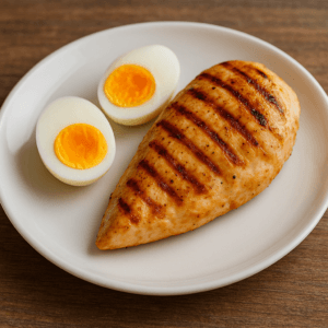 Filé de frango e ovos cozidos