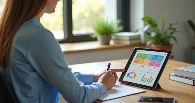 Nutritionist using a tablet for virtual consultation with patient details visible on screen