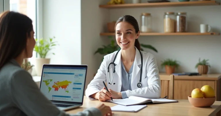 Nutricionista iniciante atendendo primeiro paciente em consultório moderno