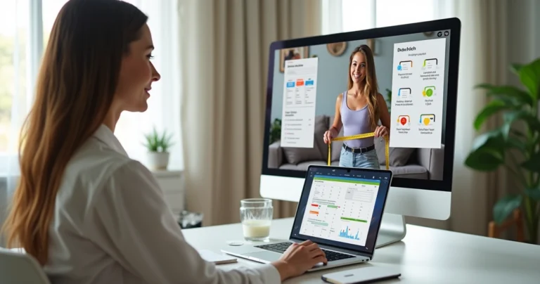 Nutricionista em consulta online avaliando dados de triagem nutricional na tela do computador