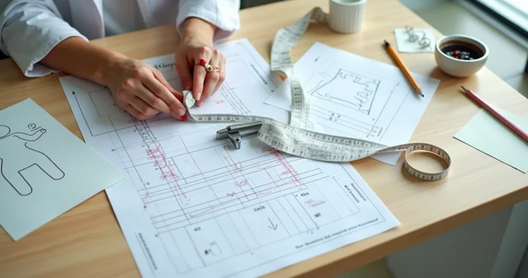 Nutricionista ajustando fita antropométrica em papel com medidas riscadas