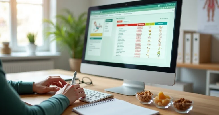 Monitor exibindo prontuário digital com alergias alimentares destacadas