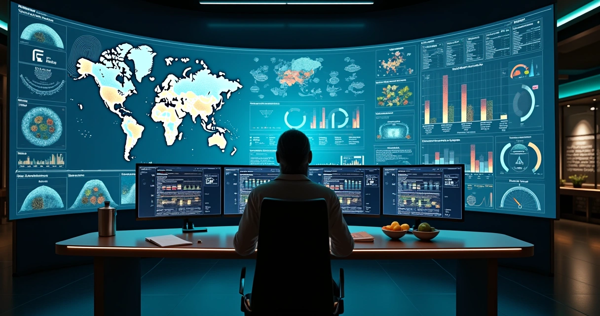 Painel com mapas e gráficos alimentares analisados por inteligência artificial